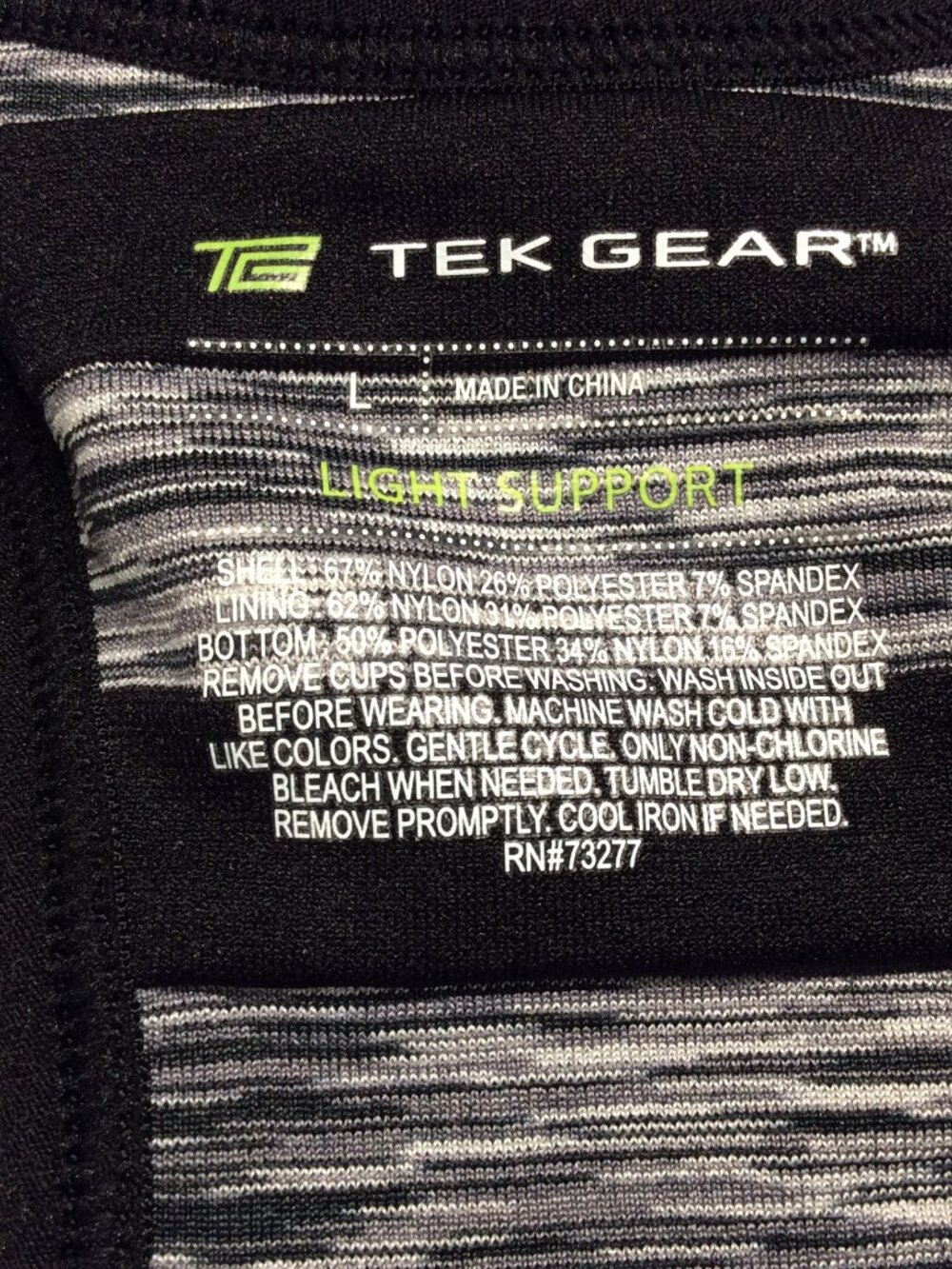 Tek Gear Black Grey Racerback Sports Bra Light Support Size L - Picture 5 of 5